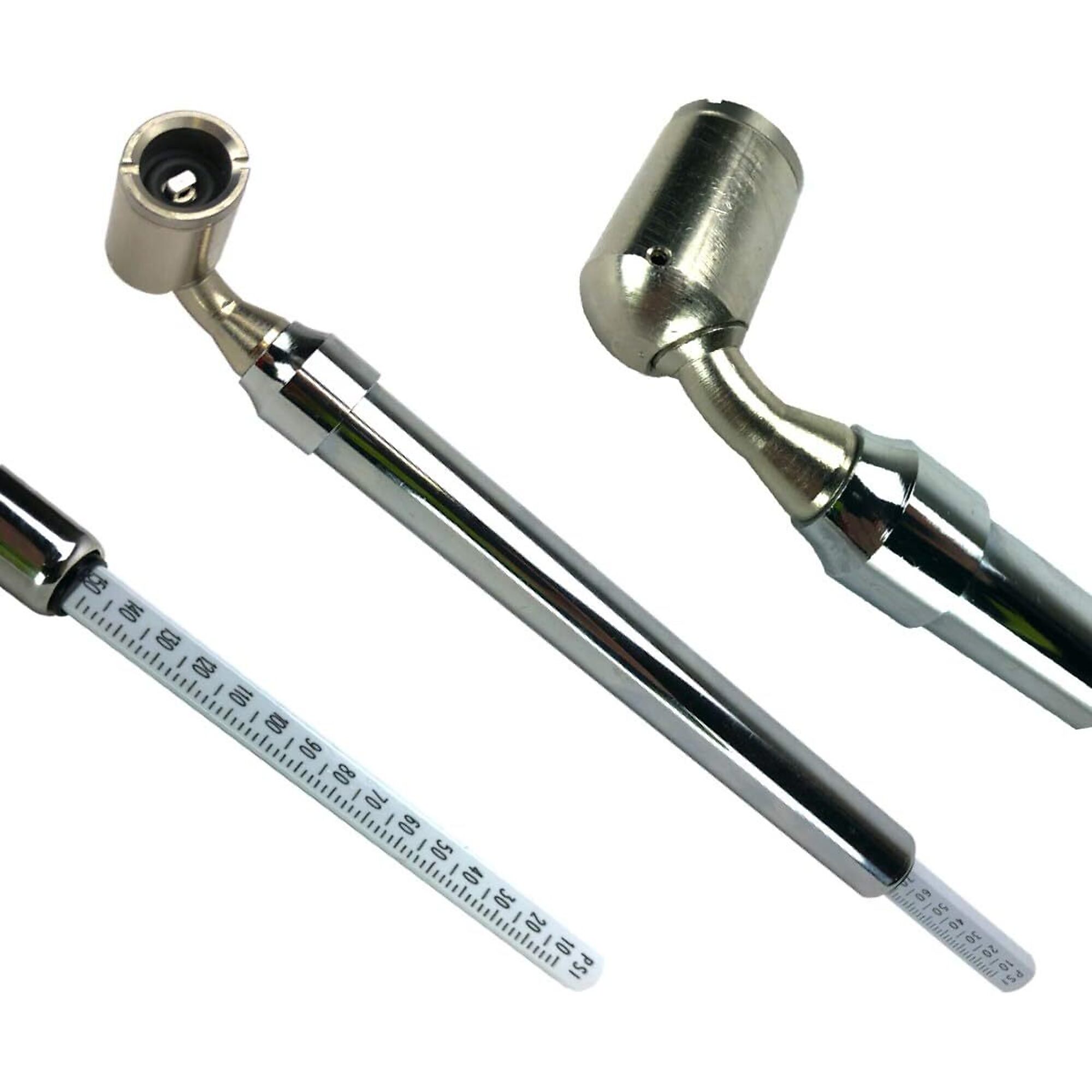 Haltec Large Bore Swivel Foot Gauge — 10–150 lb/in², Nickel-Plated Brass, 360° Swivel Foot, Nylon Slide Bar, Model# GA-255
